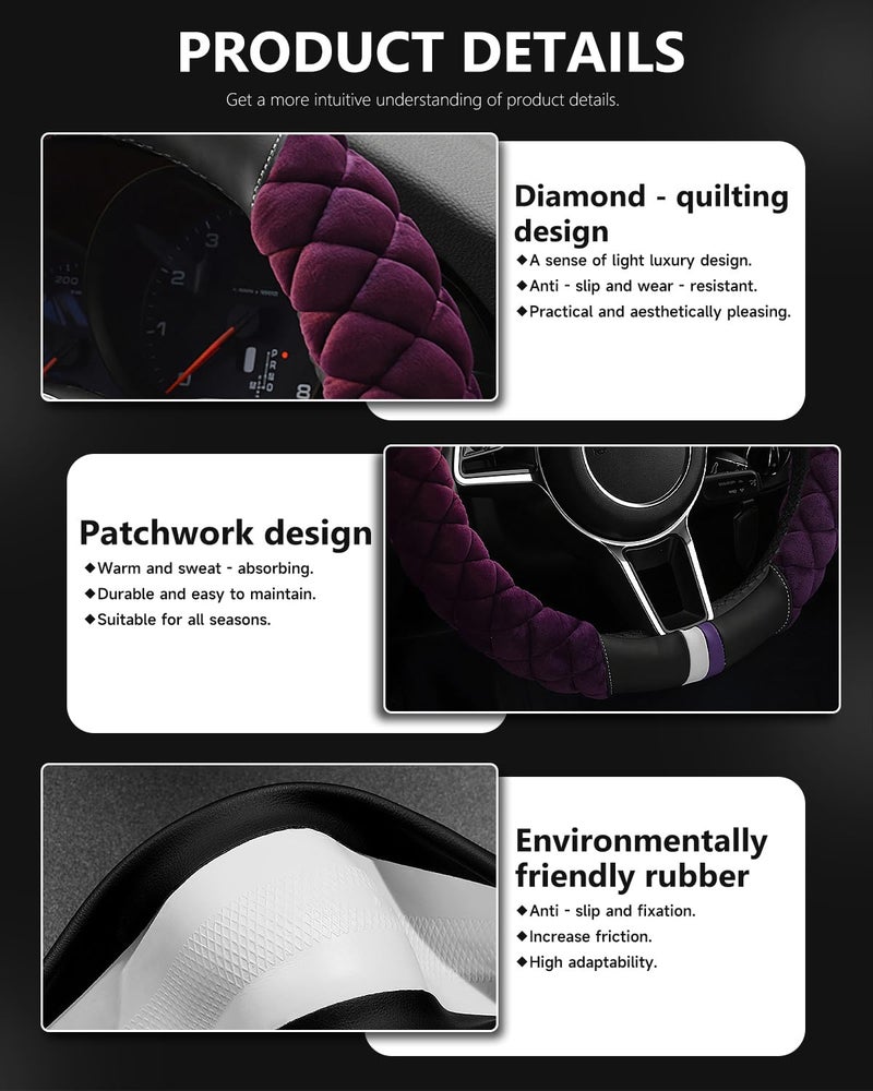 Cxtiy Universal Car Steering Wheel Cover Fluffy Soft Winter Plush Steering Wheel Cover (A-Purple) - Image 5